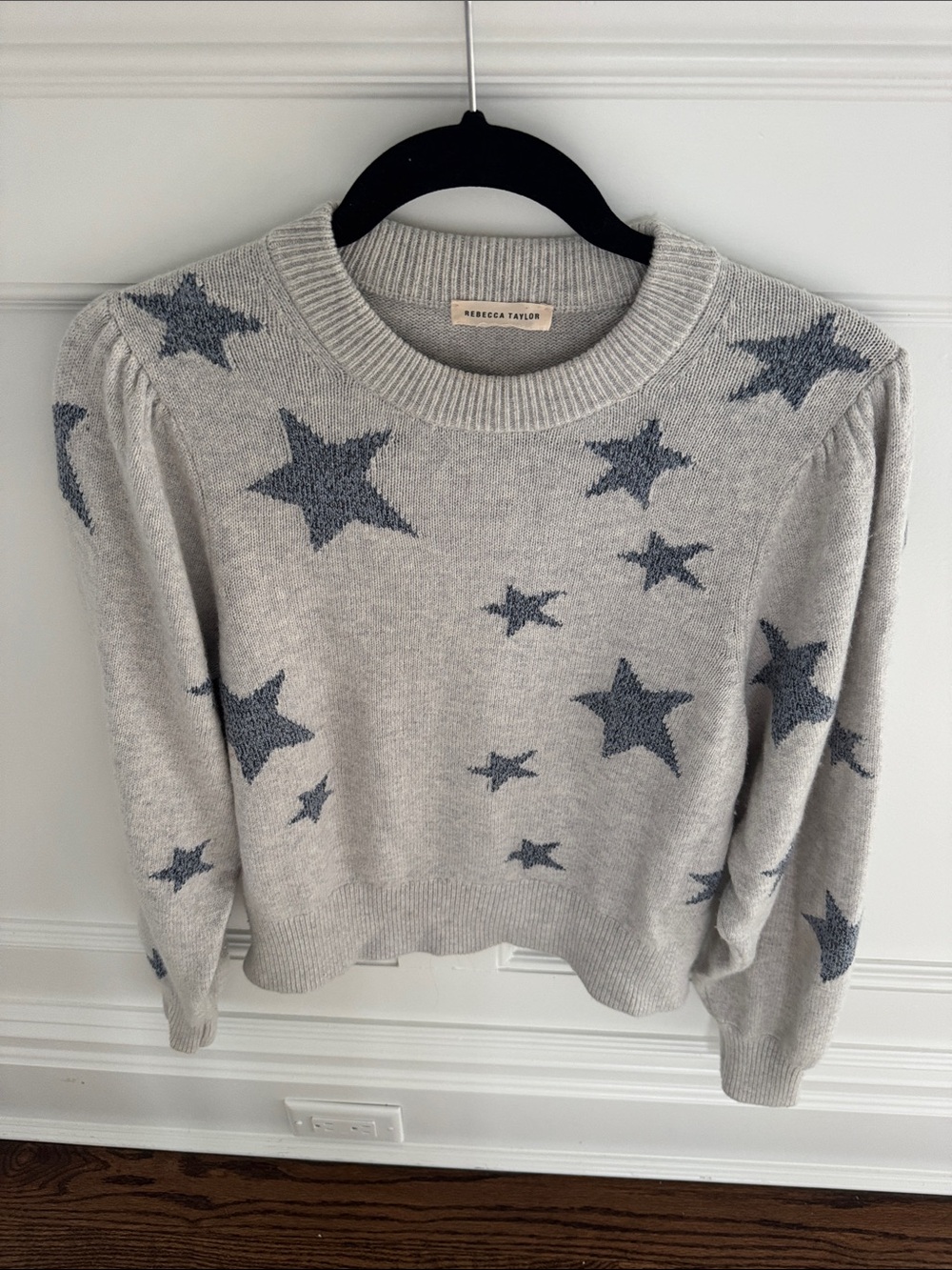 Rebecca Taylor Gray Crewneck Sweater with Navy Star Motif
